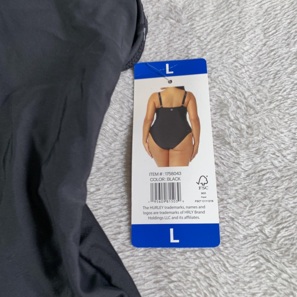 Hurley Swimsuit Womens Large Black One Piece UPF 50+ Adjustable Straps‎ NEW - Picture 2 of 11